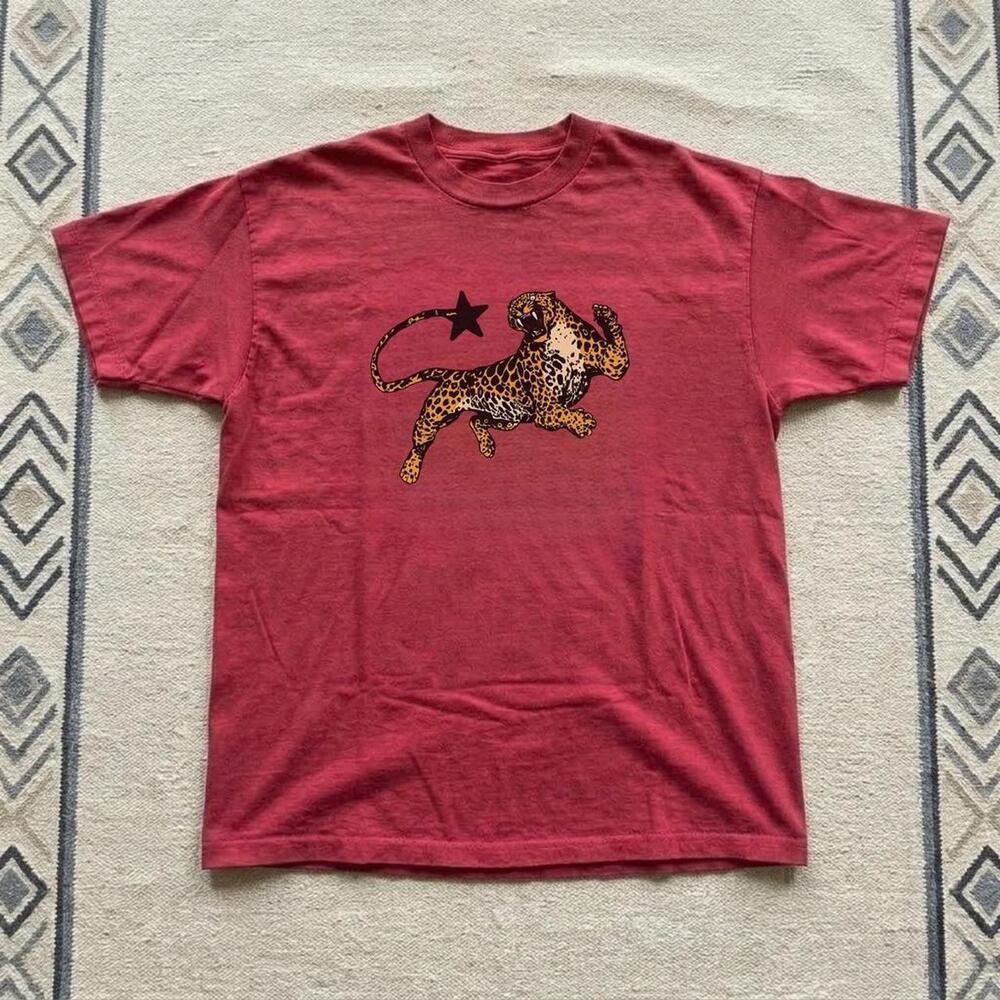 Red Leopard Print T Shirt With Star Detail